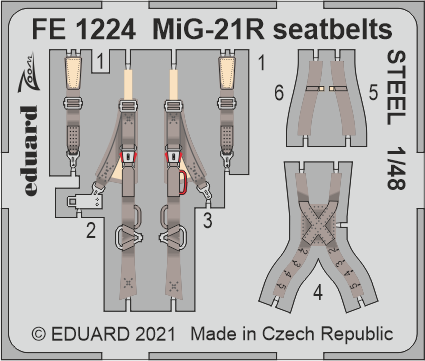 Ceintures de sécurité Eduard FE1224 MiG-21R en acier, échelle 1/48