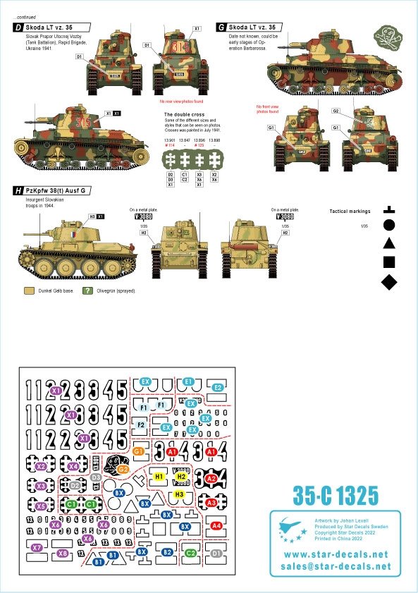 Star Decals 35-C1325 Axis Tank Mix # 7. Czechoslovak and Slovak tanks in WW2. Skoda LT vz. 35, Praga LT 38, PzKpfw 38(t), PzKpfw II Ausf A-C, PzKpfw III Ausf N 1/35 – zdjęcie 3