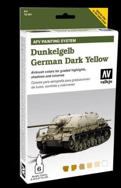 Vallejo 78401 AFV Dunkelgelb Jaune foncé allemand Système de peinture pour véhicules blindés 6 x 8 ml