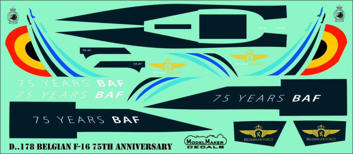Décalcomanies ModelMaker D48178 F-16 belge 75e anniversaire 1/48  – immagine 3