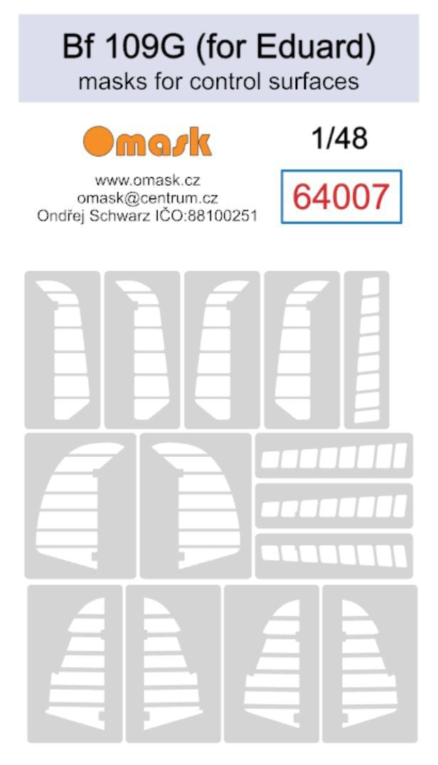 Masques Omask 64007 pour surfaces de contrôle du Bf 109G (pour Eduard) au 1/48