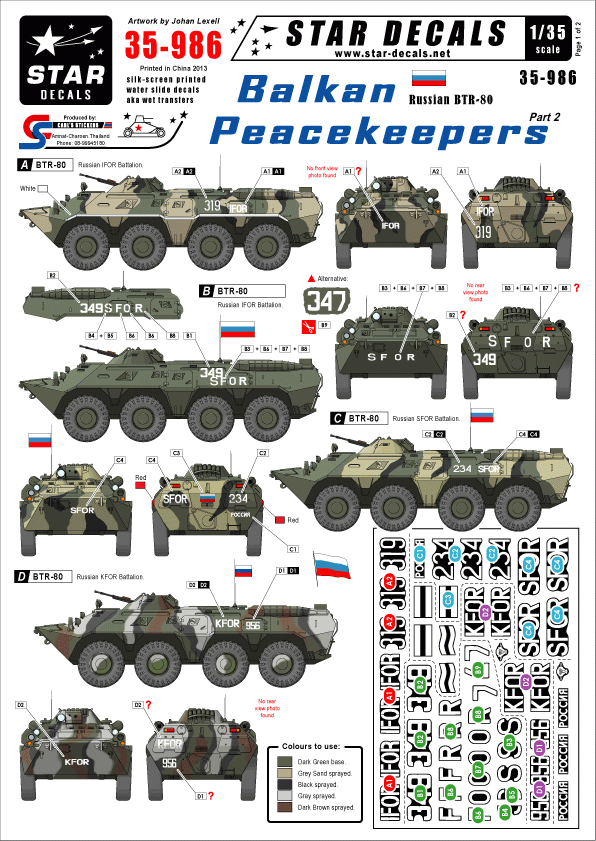 Star Decals 35-986 Casques bleus des Balkans n° 2 BTR-80 russe 1/35