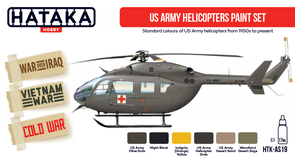 Kit de peinture pour hélicoptères de l'armée américaine Hataka HTK-AS19 (6 x 17 ml)
