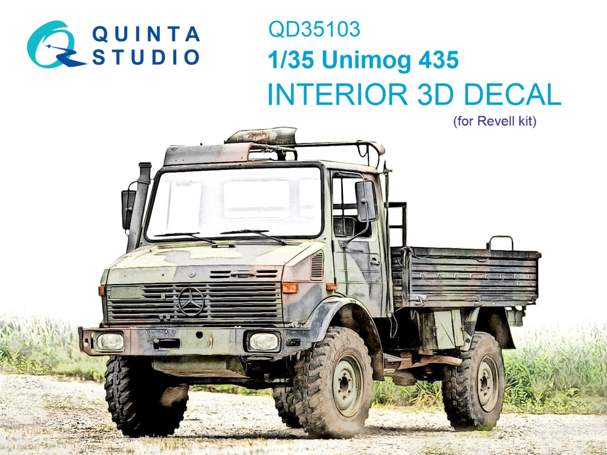 Intérieur imprimé en 3D et coloré sur papier décalcomanie (Revell) Quinta Studio QD35103 Unimog 435 1/35