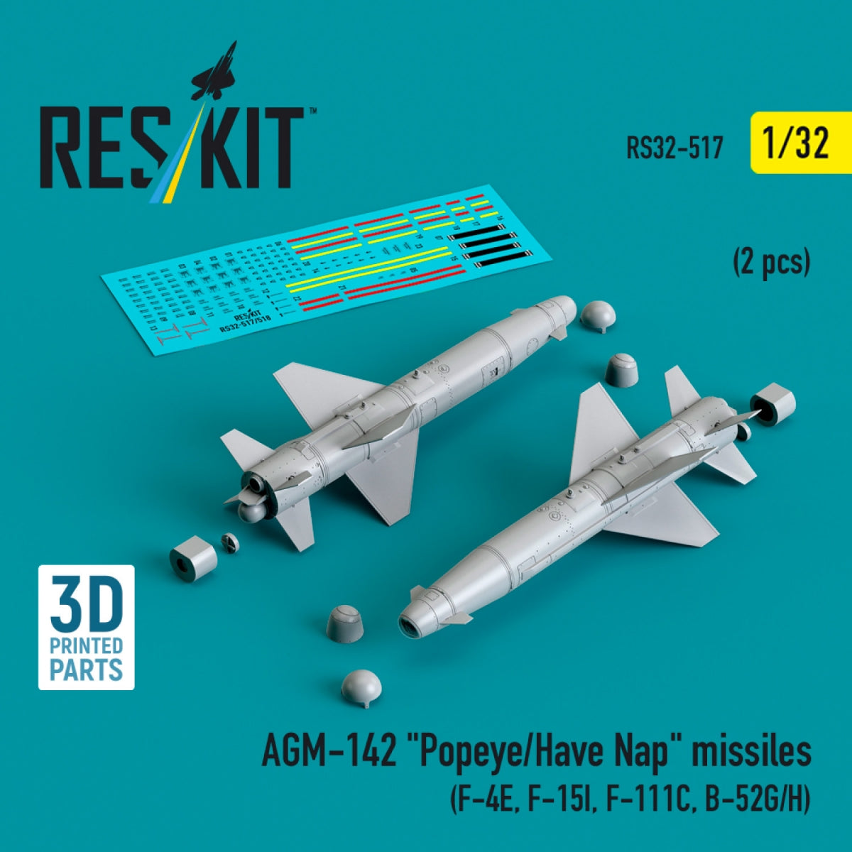 Missiles RESKIT RS32-0517 AGM-142 « Popeye/Have Nap » (2 pièces) (Impression 3D) 1/32 