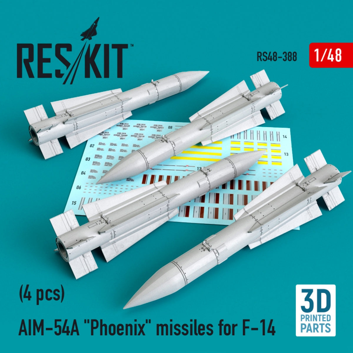 RESKIT RS48-0388 MISSILES AIM-54A « PHOENIX » POUR F-14 (4 PIÈCES) 1/48
