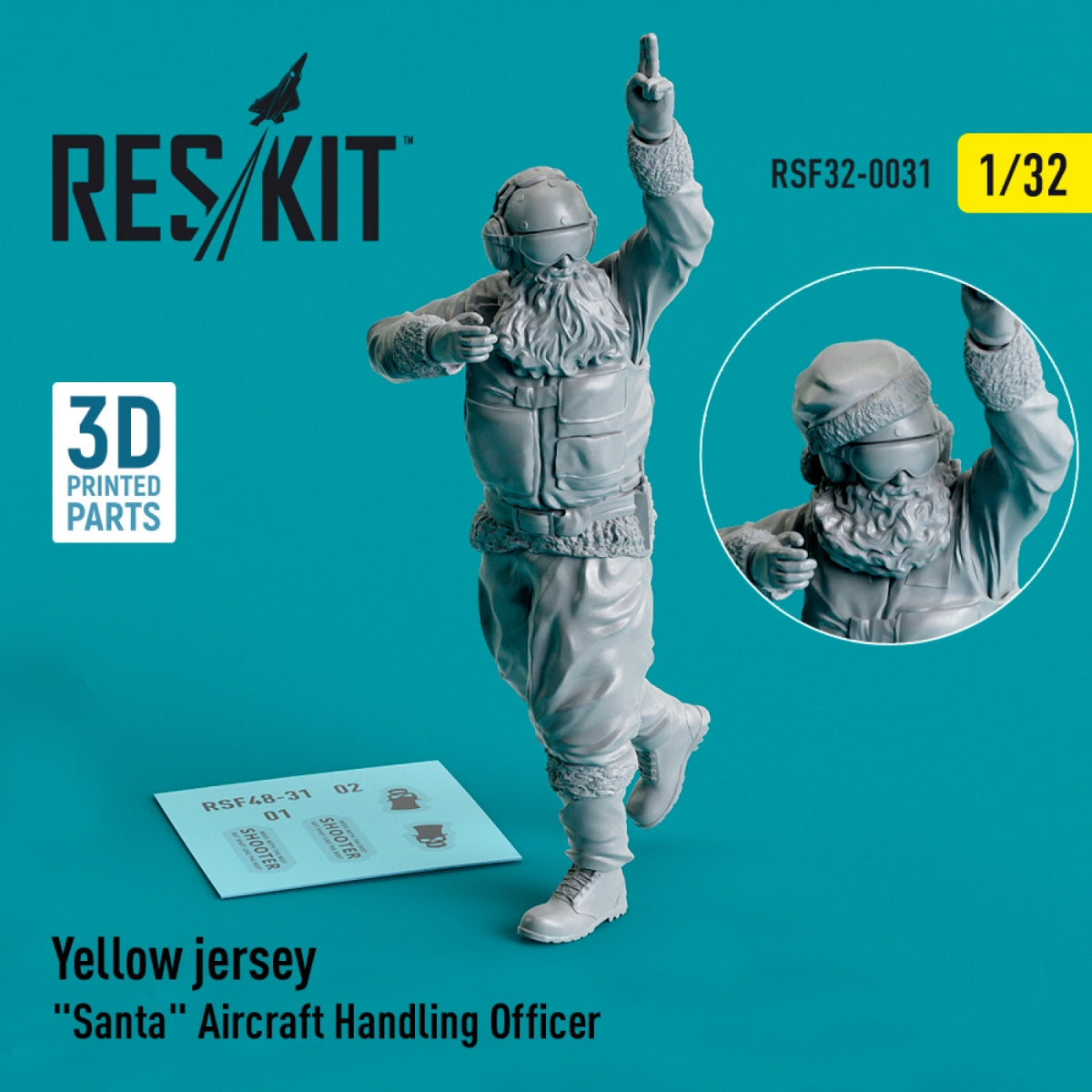 RESKIT RSF32-0031 MAILLOT JAUNE PÈRE NOËL OFFICIER DE MANUTENTION D&amp;#39;AVIONS 1/32