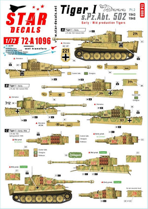 Star Decals 72-A1096 Tiger I. sPzAbt 502 n° 2. Tigers de début/milieu de production. 1943-45. Échelle 1/72