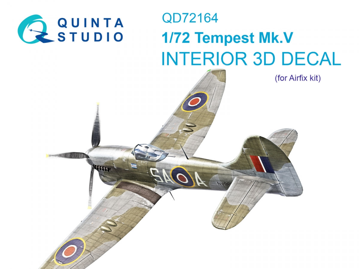Intérieur coloré imprimé en 3D sur papier décalcomanie Quinta Studio QD72164 Tempest Mk.V (Airfix) 1/72