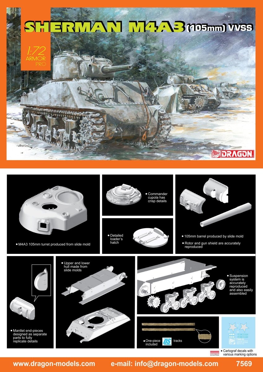 Dragon 7569 Sherman M4A3 (105 mm) VVSS 1/72