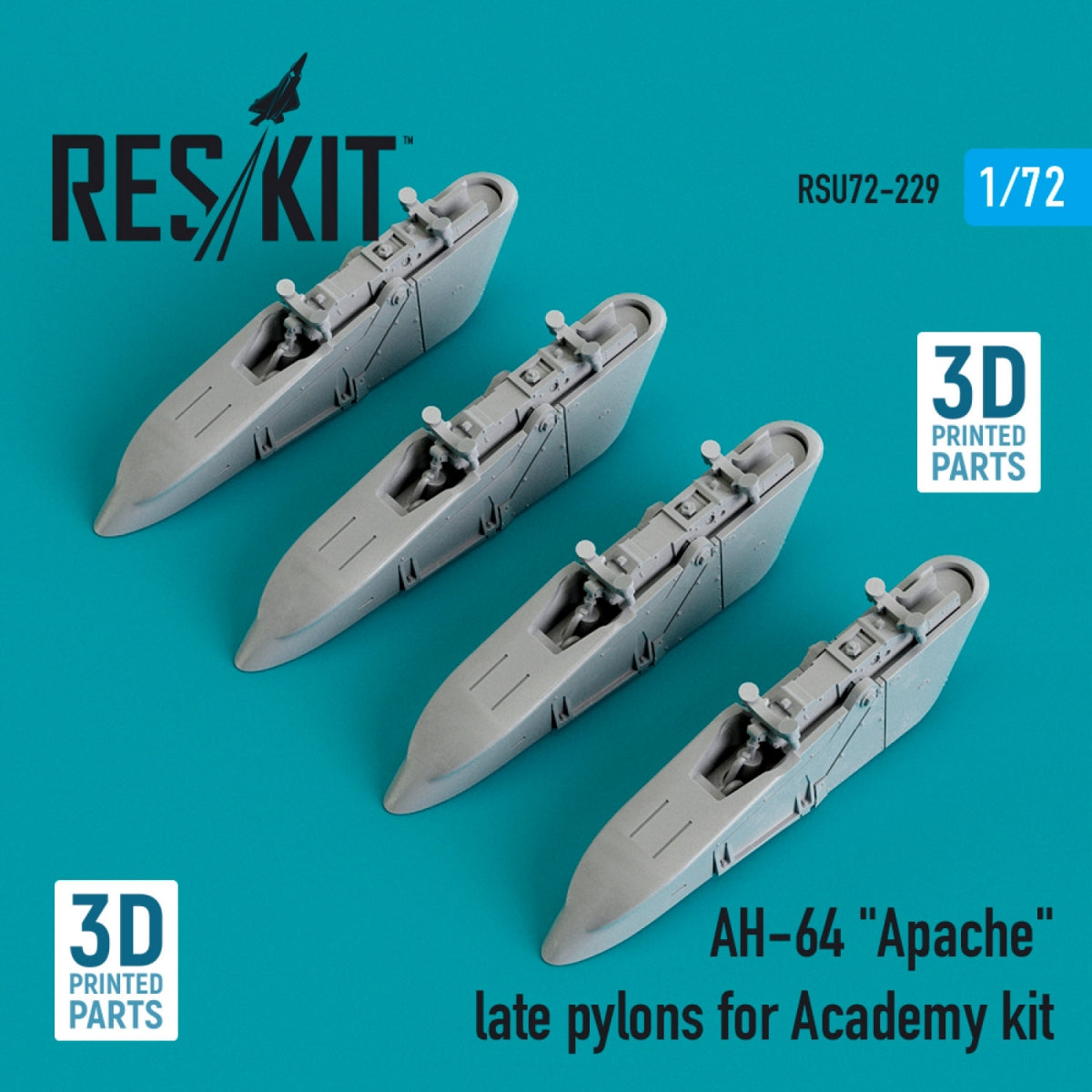 RESKIT RSU72-0229 AH-64 « APACHE » PYLÔNES TARDIFS POUR MAQUETTE ACADEMY (IMPRIMÉS EN 3D) 1/72 