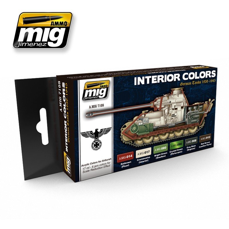 Munitions Mig 7108, couleurs intérieures, chars allemands, 6 x 17 ml
