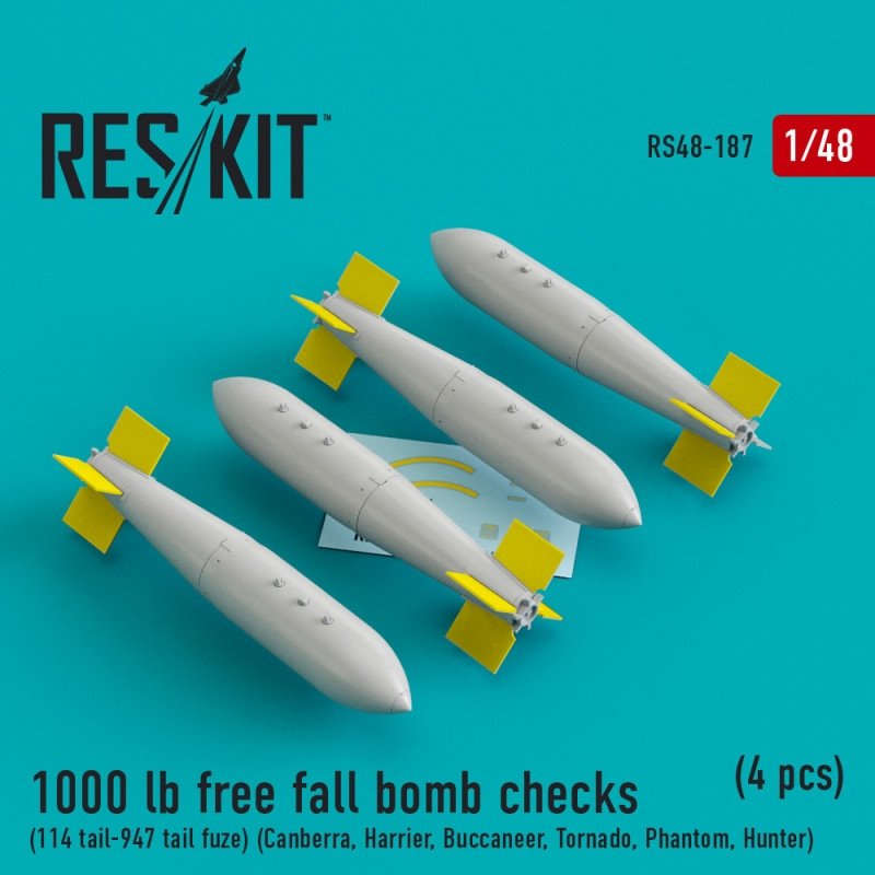 RESKIT RS48-0187 Vérifications de bombe à chute libre de 1000 lb (114 queue - 947 fusée de queue) (4 pièces) 1/48