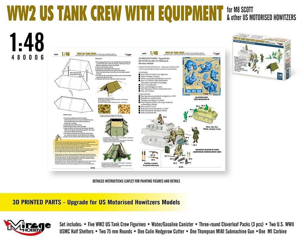 Mirage Hobby 480006 Équipage de char américain de la Seconde Guerre mondiale avec équipement pour M8 Scott et autres obusiers motorisés américains 1/48 – Bild 3