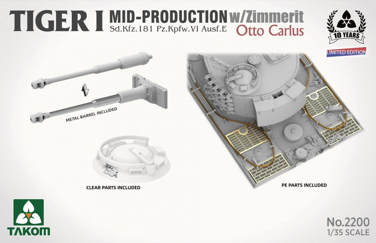 Takom 2200 Tiger I Mid Production avec zimmerit Sd.Kfz. 181 Pz.Kpfw. VI Ausf. E Otto Carius 1/35 – image 5