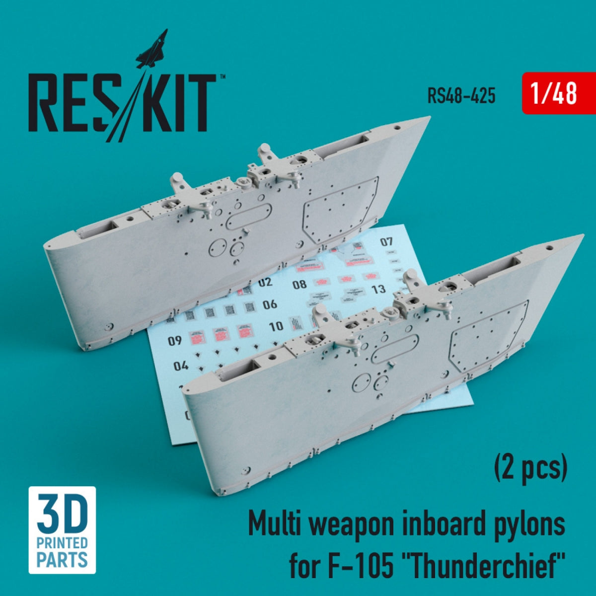RESKIT RS48-0425 PYLÔNES D&amp;#39;ARMES MULTIPLES INTÉRIEURS POUR F-105 « THUNDERCHIEF » (2 PIÈCES) (IMPRIMÉ EN 3D) 1/48