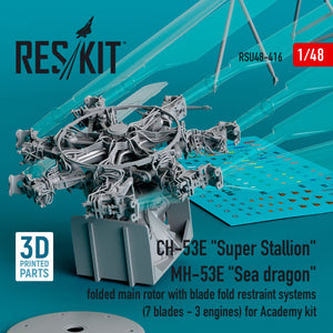 RESKIT RSU48-0416 CH-53E &amp;quot;Super Stallion&amp;quot;, MH-53E &amp;quot;Sea dragon&amp;quot; folded main rotor with blade fold restraint systems (7 blades - 3 engines) for Academy kit (3D printed) 1/48 – zdjęcie 2