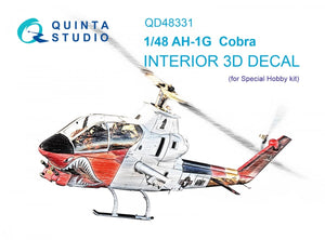 Intérieur imprimé en 3D et coloré sur papier décalcomanie Quinta Studio QD48331 AH-1G (Special Hobby) 1/48