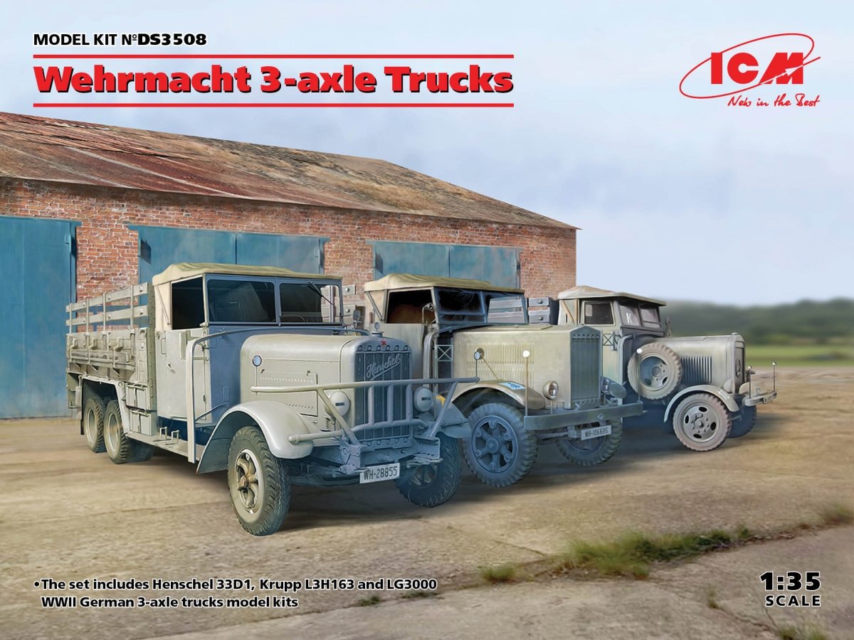 ICM DS3508 Wehrmacht camions 3 essieux (Henschel 33D1, Krupp L3H163, LG3000) 1/35