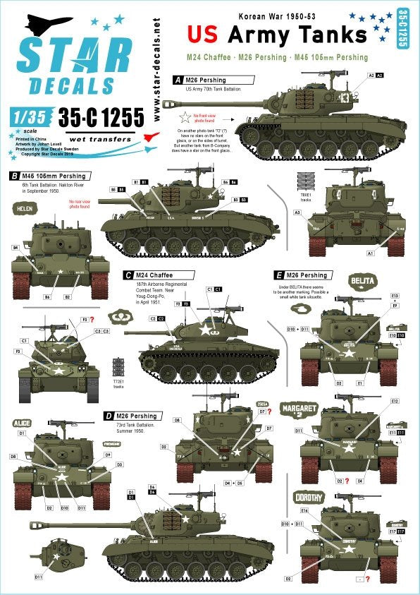 Star Decals 35-C1255 Chars de l&amp;#39;armée américaine en Corée 1/35