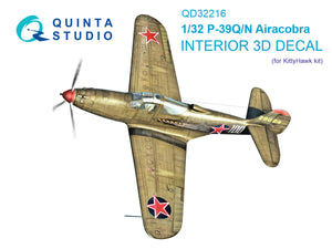 Intérieur coloré imprimé en 3D sur papier décalcomanie (KittyHawk) pour P-39Q/N Airacobra de Quinta Studio QD32216, échelle 1/32
