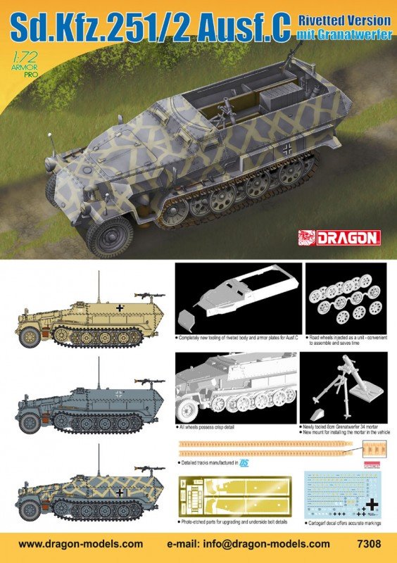 Dragon 7308 Sd.Kfz.251/2 Ausf.C Rivetted Version mit Granatwerfer 1/72