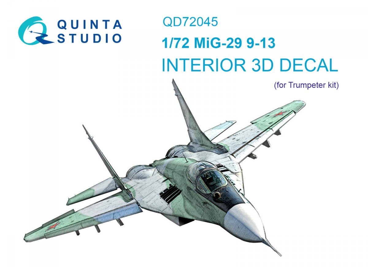 Intérieur imprimé en 3D et coloré sur papier décalcomanie (Trumpeter) Quinta Studio QD72045 MiG-29 9-13 1/72
