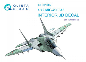 Intérieur imprimé en 3D et coloré sur papier décalcomanie (Trumpeter) Quinta Studio QD72045 MiG-29 9-13 1/72
