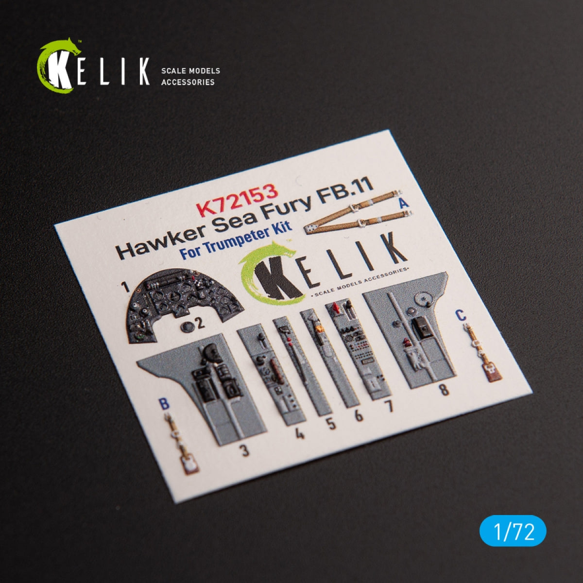 KELIK K72153 Hawker Sea Fury FB.11 - décalcomanies 3D intérieures pour maquette Trumpeter au 1/72