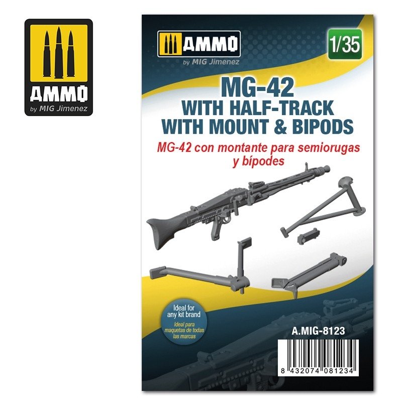 Munitions pour MiG 8123 MG-42 avec affût semi-chenillé et bipieds, échelle 1/35