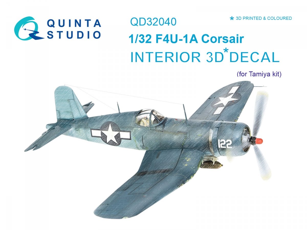 Quinta Studio QD32040 F4U-1A Corsair 3D-Printed &amp; colored Interior on decal paper (for Tamiya kit) 1/32
