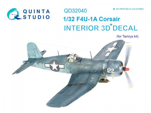 Intérieur imprimé en 3D et coloré sur papier décalcomanie Quinta Studio QD32040 F4U-1A Corsair (pour maquette Tamiya) 1/32