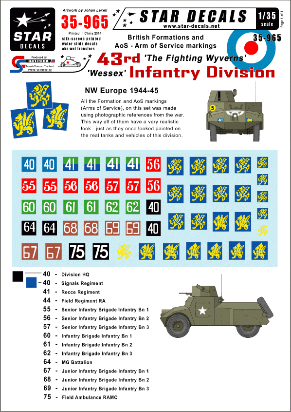 Star Decals 35-965 43e division d&amp;#39;infanterie britannique 1/35