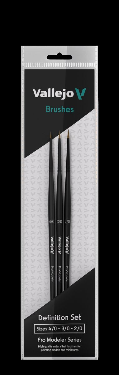 VALLEJO B01990 - Kit de pinceaux - Pro Modeler - Set de définition - Poils naturels (4/0, 3/0, 2/0)