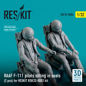 RESKIT RSF32-0004 PILOTES DE F-111 DE LA RAAF ASSIS DANS LEURS SIÈGES (2 PIÈCES) POUR MAQUETTE RESKIT RSK32-0002 (IMPRIMÉE EN 3D) 1/32