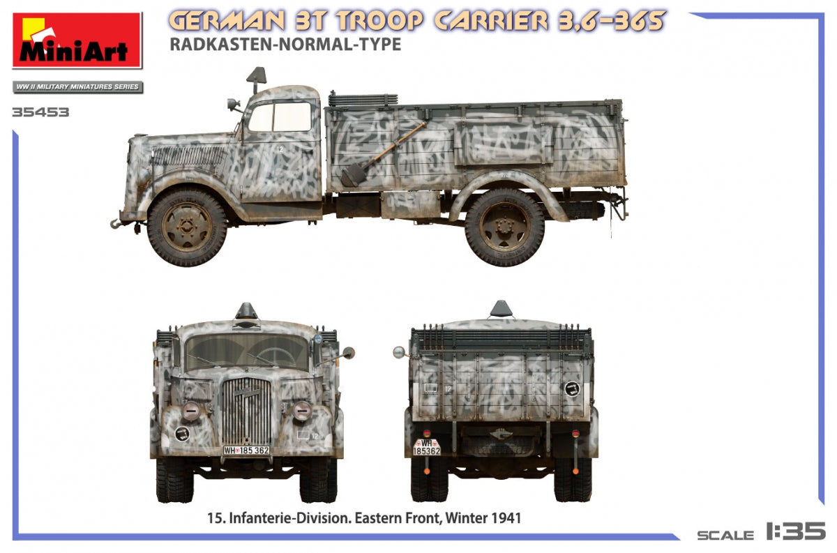 Miniart 35453 Transport de troupes allemand de 3 tonnes 3.6-36S Radkasten-Normal-Type 1/35 – imagen 3