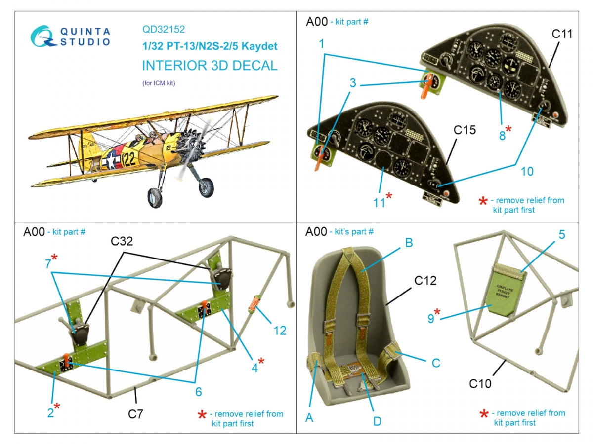 Intérieur imprimé en 3D et coloré sur papier décalcomanie (ICM) Quinta Studio QD32152 PT-13/N2S-2/5 Kaydet 1/32  – image 2
