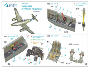 Intérieur imprimé en 3D et coloré sur papier décalcomanie Quinta Studio QD48186 Me 262A (pour Dragon) 1/48 – image 2