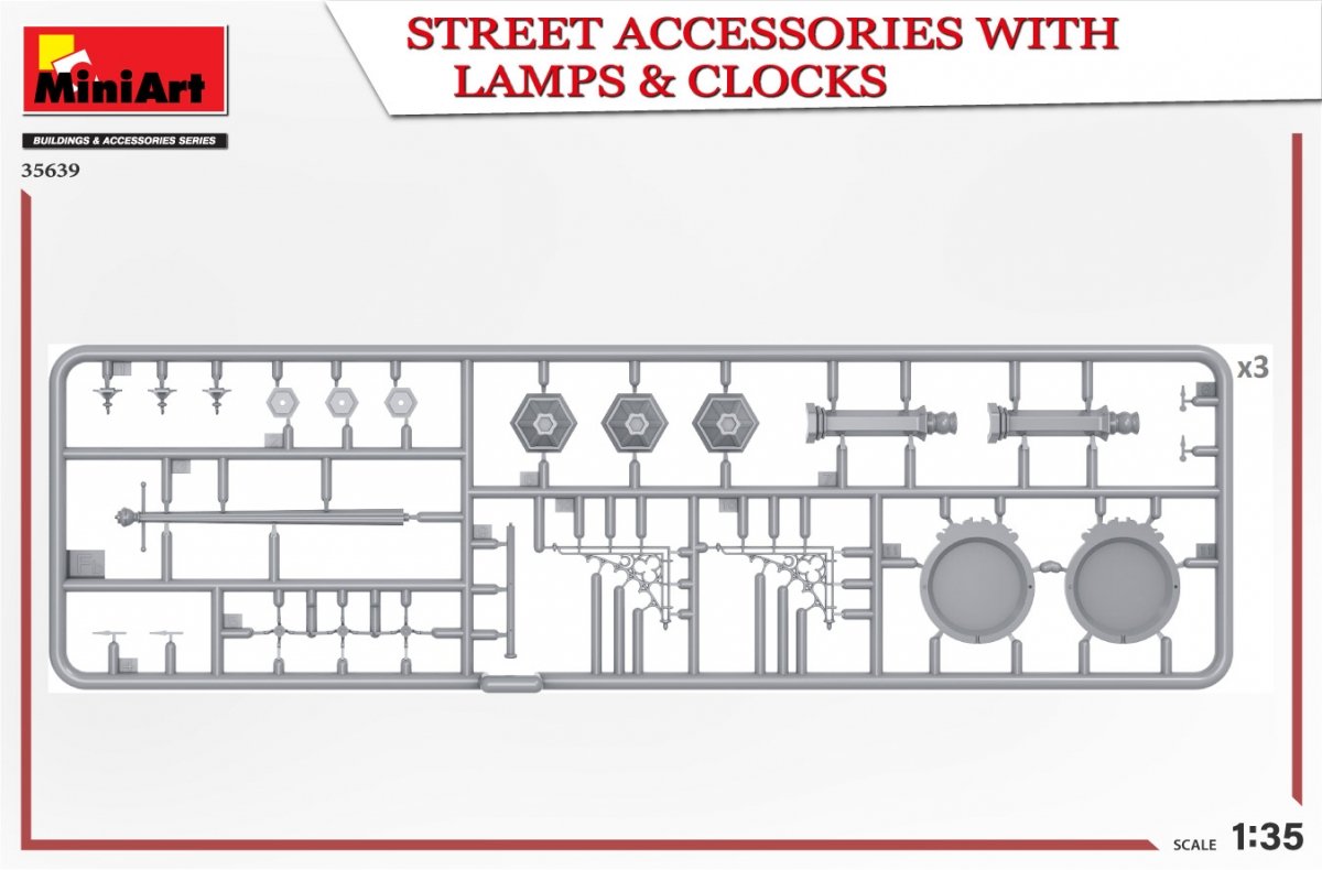 MiniArt 35639 ACCESSOIRES DE RUE AVEC LAMPES ET HORLOGES 1/35 – immagine 3