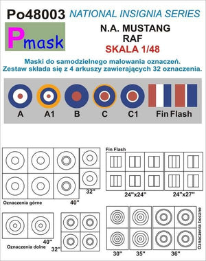 Masques P-Mask PO48003 pour la peinture de marquages ​​pour Mustang RAF (1/48)