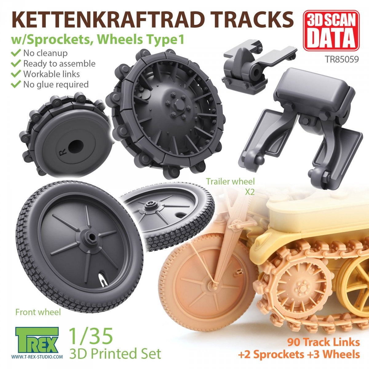 T-Rex Studio TR85059 Chenilles Kettenkaraftrad avec pignons et roues Type 1 1/35