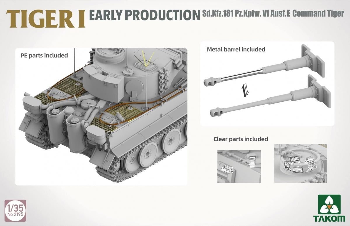 Takom 2195 TIGER I EARLY-PRODUCTION Sd.Kfz.181 Pz.Kpfw.VI Ausf.E Command Tiger 1/35 – zdjęcie 2