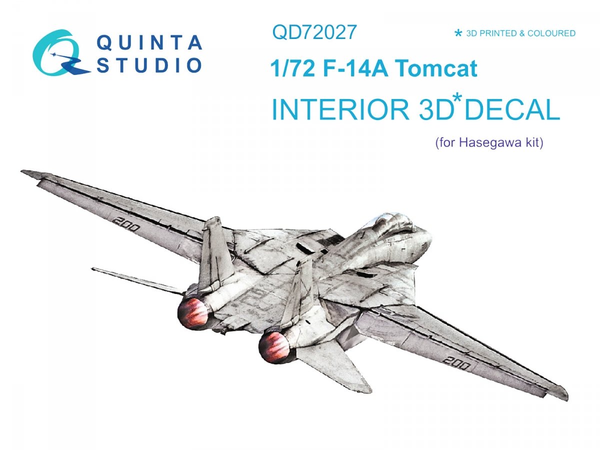 Intérieur imprimé en 3D et coloré sur papier décalcomanie Quinta Studio QD72027 F-14A (pour maquette Hasegawa) 1/72