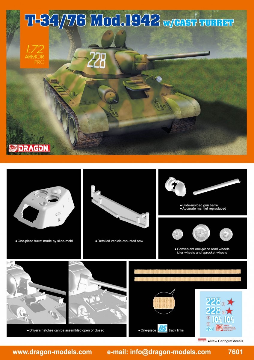 Dragon 7601 T-34/76 Mod.1942 Tourelle moulée 1/72