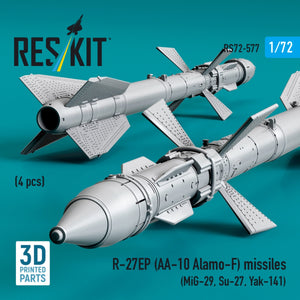 RESKIT RS72-0577 R-27EP (AA-10 Alamo-F) missiles (4 pcs) (MiG-29, Su-27, Yak-141) (3D Printed) 1/72