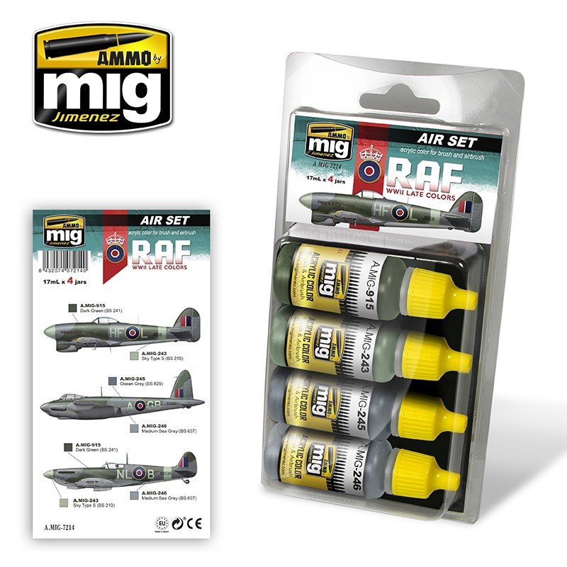 Munitions pour Mig Jiminez 7214 RAF, couleurs tardives de la Seconde Guerre mondiale, 4 x 17 ml