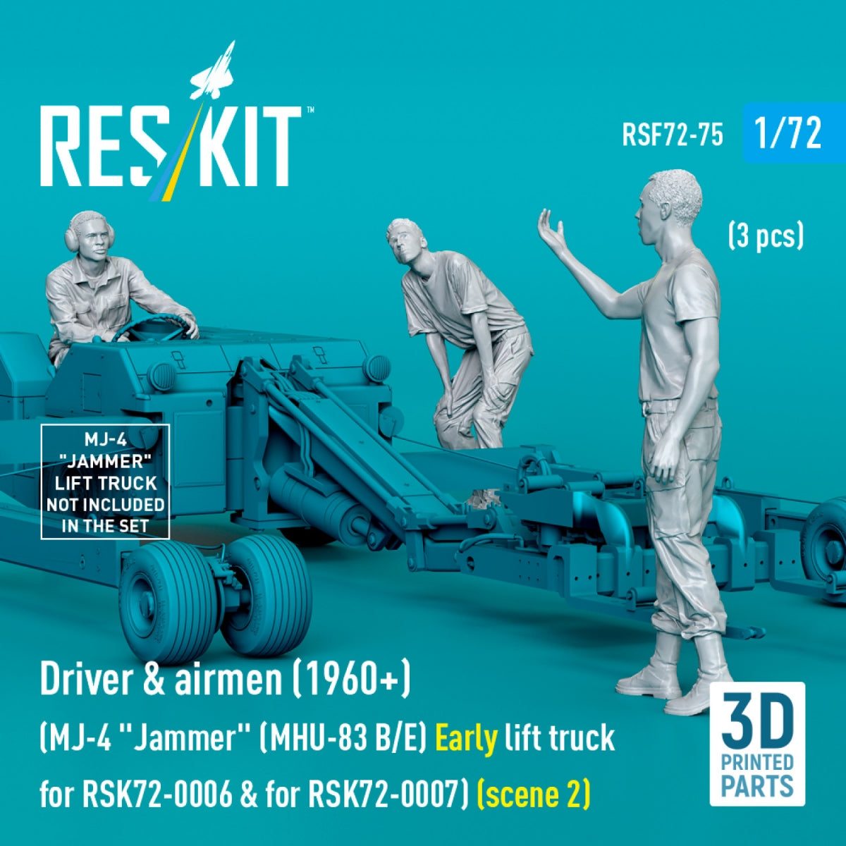 RESKIT RSF72-0075 Conducteur et aviateurs (1960+) (3 pièces) (MJ-4 « Jammer » (MHU-83 B/E) Chariot élévateur ancien pour RSK72-0006 et RSK72-0007) (scène 2) (Impression 3D) 1/72  – imagen 2