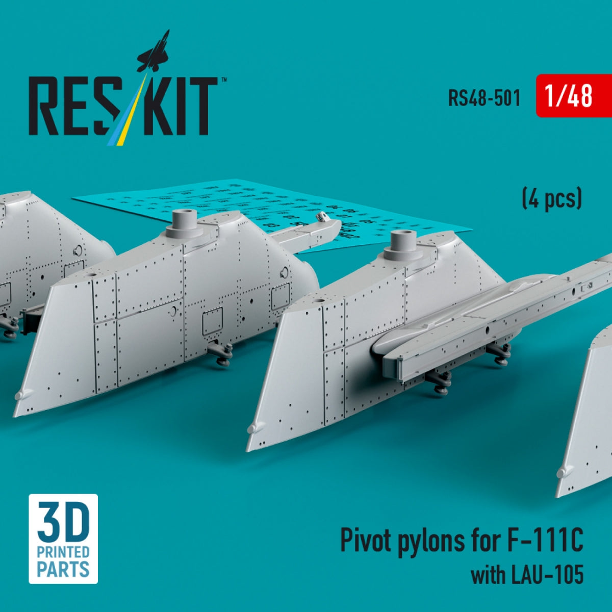 RESKIT RS48-0501 Pylônes de pivot pour F-111C avec LAU-105 (4 pièces) (Impression 3D) 1/48 – image 2