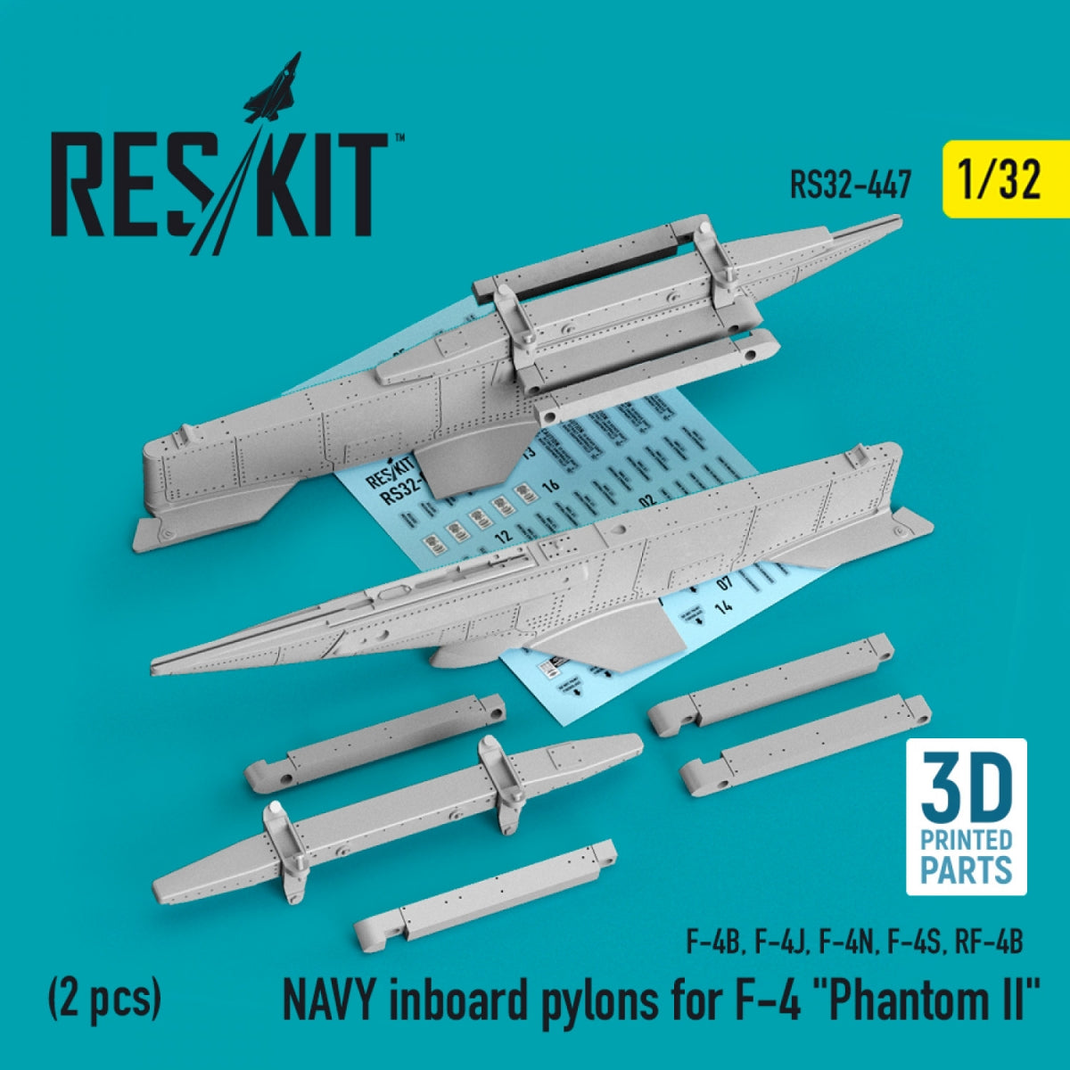 RESKIT RS32-0447 PYLÔNES INTÉRIEURS DE L'AÉRONEF POUR F-4 « PHANTOM II » (2 PIÈCES) (IMPRIMÉS EN 3D) 1/32