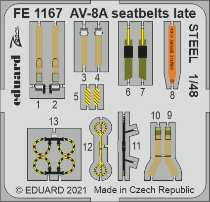 Ceintures de sécurité Eduard FE1167 AV-8A, version tardive, acier cinétique, échelle 1/48